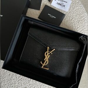 Saint Laurent Cassandra YSL Wallet on Chain Black Grained Leather, New w/ Box